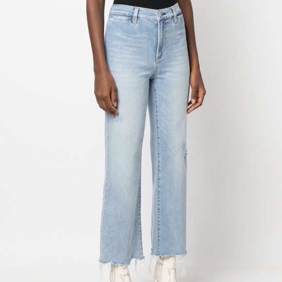 Alice + Olivia Gorgeous Raw Cut Gaucho Jeans Straight Leg Light Wash Size 27 - Picture 1 of 11